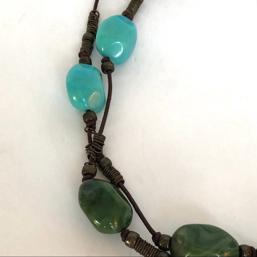 Turquoise and Green Stone Double Leather Belt - Picture 4 of 4